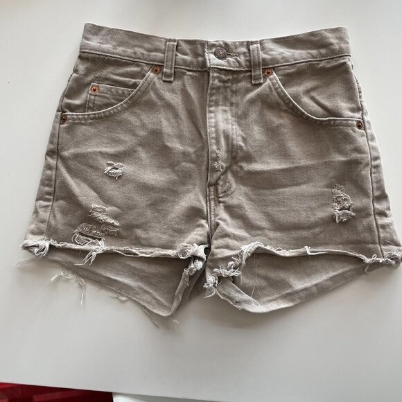 Levi's Orange Tab Denim Distressed Shorts High Rise Tan 25 - Picture 2 of 8